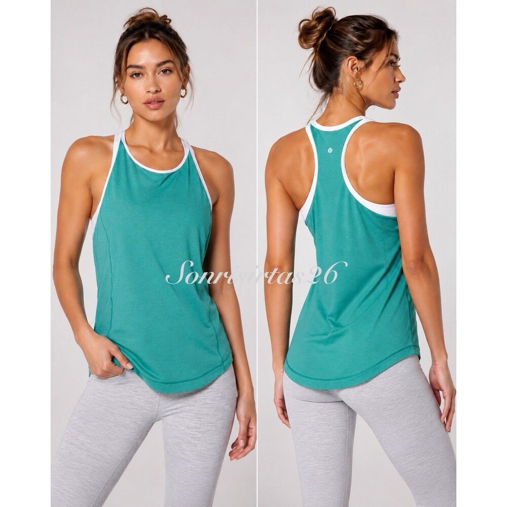 Lululemon Time To Sweat Tank Spirit Green White Size 6/8 Yoga Athleisure Run